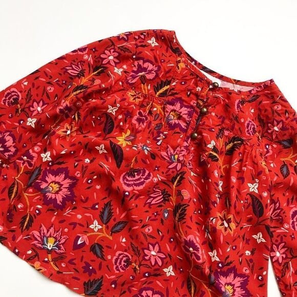 Old Navy orange floral print flowy blouse EUC 5T - Picture 2 of 2